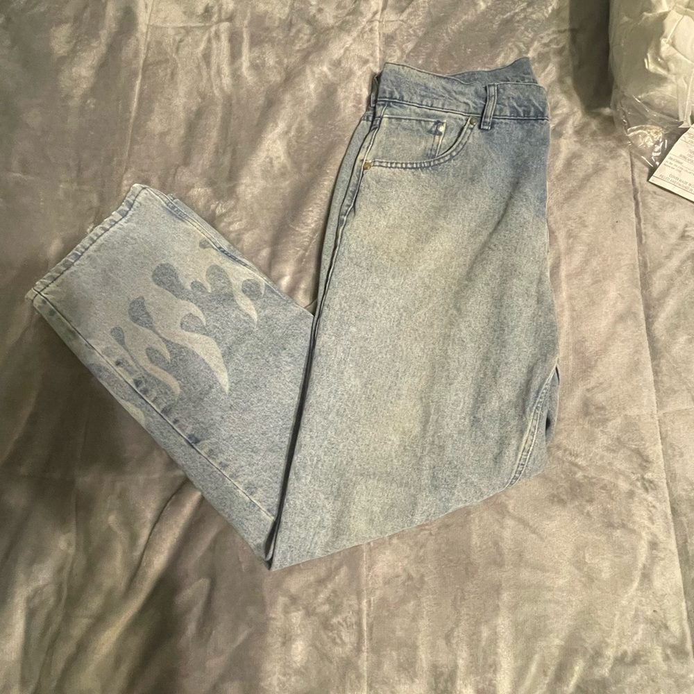 Ragged Priest Flames Blue Jeans